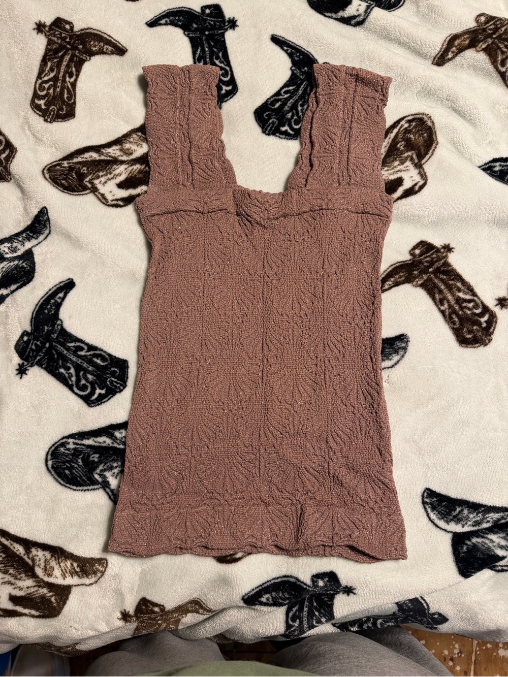 Textured Square-Neck Tank Top — Mauve Pink